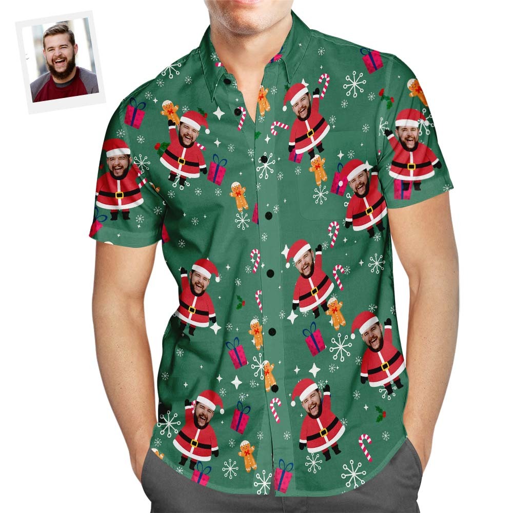 Custom Face Hawaiian Shirt Santa Christmas Shirt Holiday Gift for Men - MyFaceSwimsuit