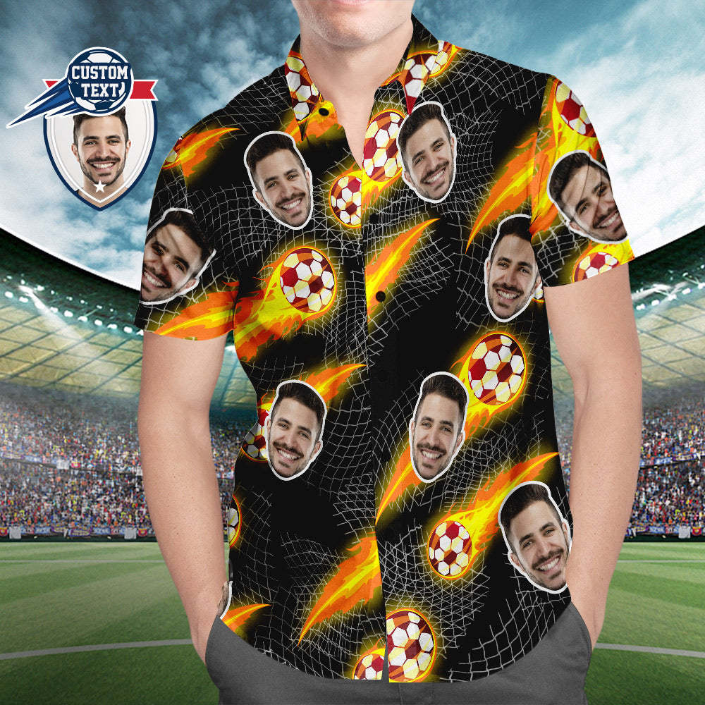 Custom Face Soccer Pattern Hawaiian Shirt Black Beach Shirt for Soccer Lovers - MyFaceSwimsuit