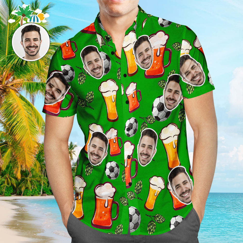 Custom Face Soccer Pattern Hawaiian Shirt Beer Soccer Hops Beach Shirt for Soccer Lovers - MyFaceSwimsuit