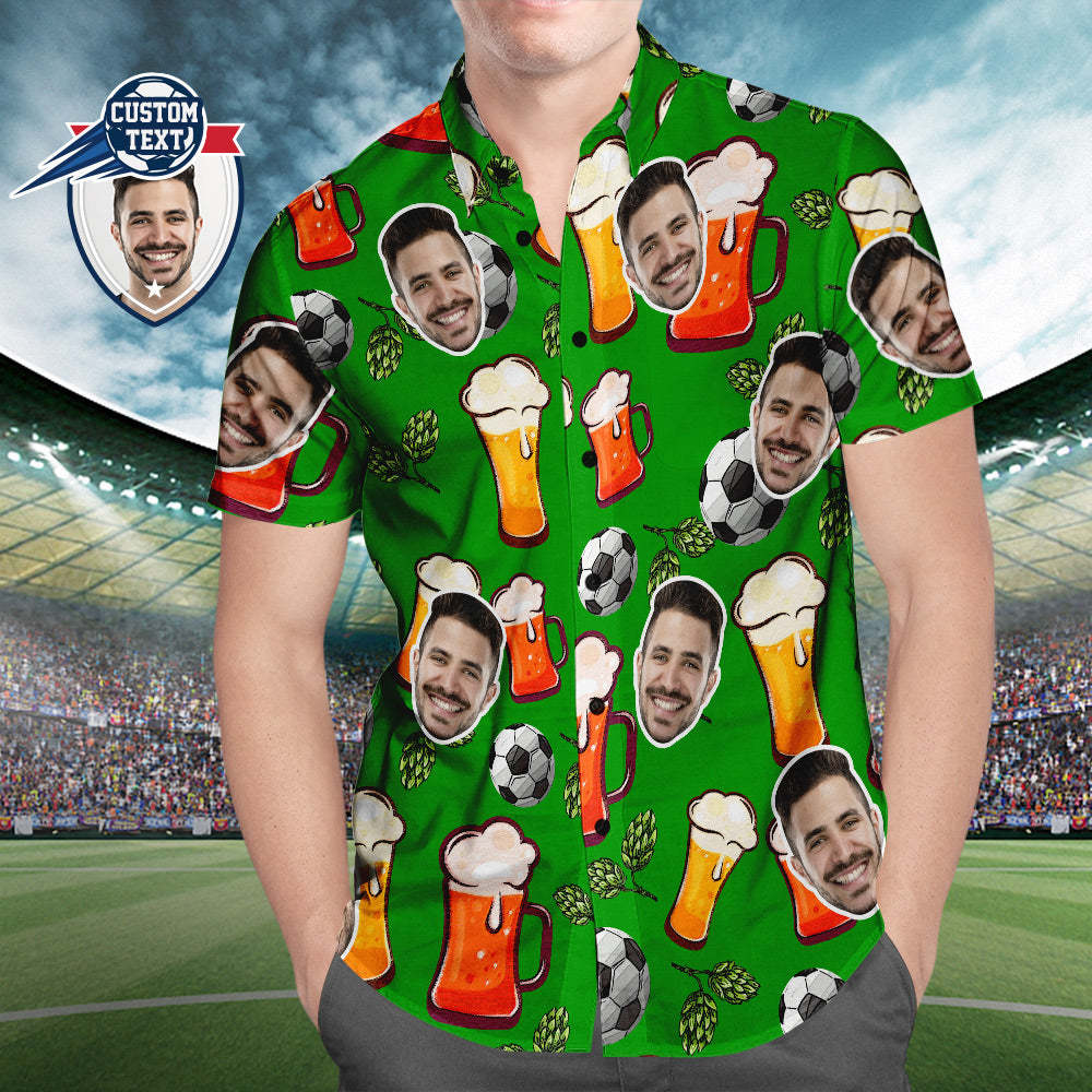 Custom Face Soccer Pattern Hawaiian Shirt Beer Soccer Hops Beach Shirt for Soccer Lovers - MyFaceSwimsuit