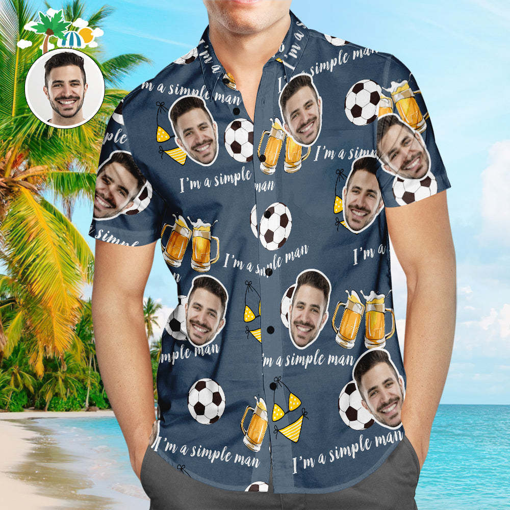 Custom Face Soccer Pattern Hawaiian Shirt Beer Beach Shirt for Soccer Lovers - MyFaceSwimsuit