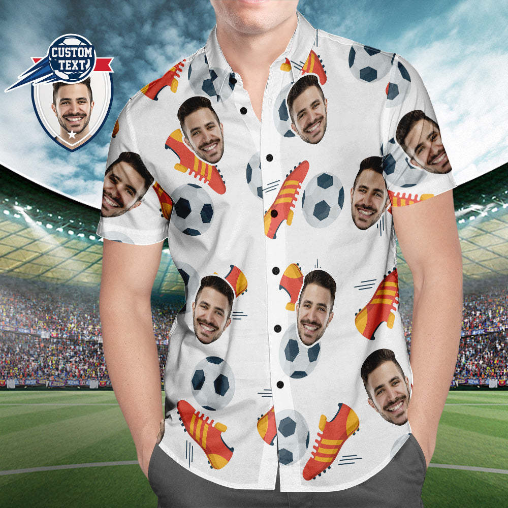 Custom Face Soccer Pattern Hawaiian Shirt Shoes Icon Beach Shirt for Soccer Lovers - MyFaceSwimsuit