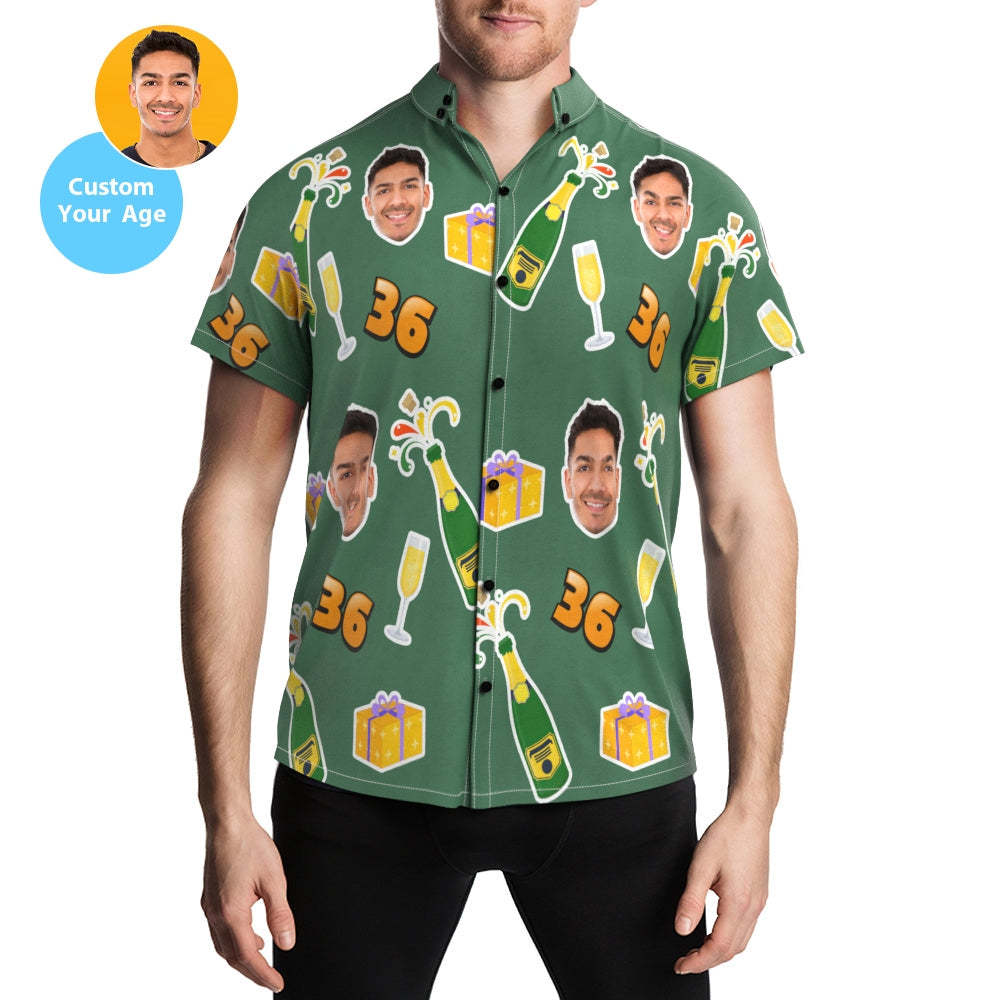Custom Hawaiian Shirt Birthday Party Shirt with Your Age - MyFaceSwimsuit