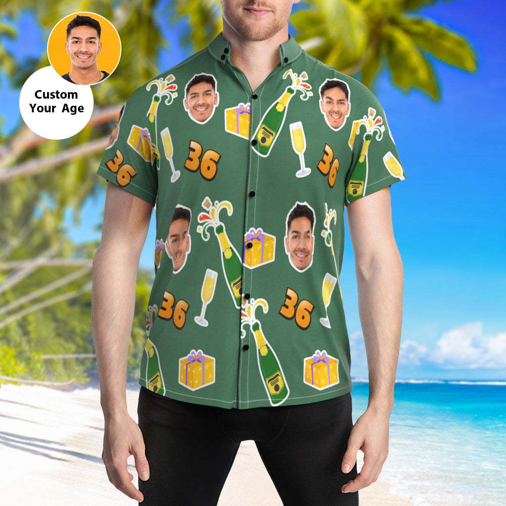 Custom Hawaiian Shirt Birthday Party Shirt with Your Age - MyFaceSwimsuit