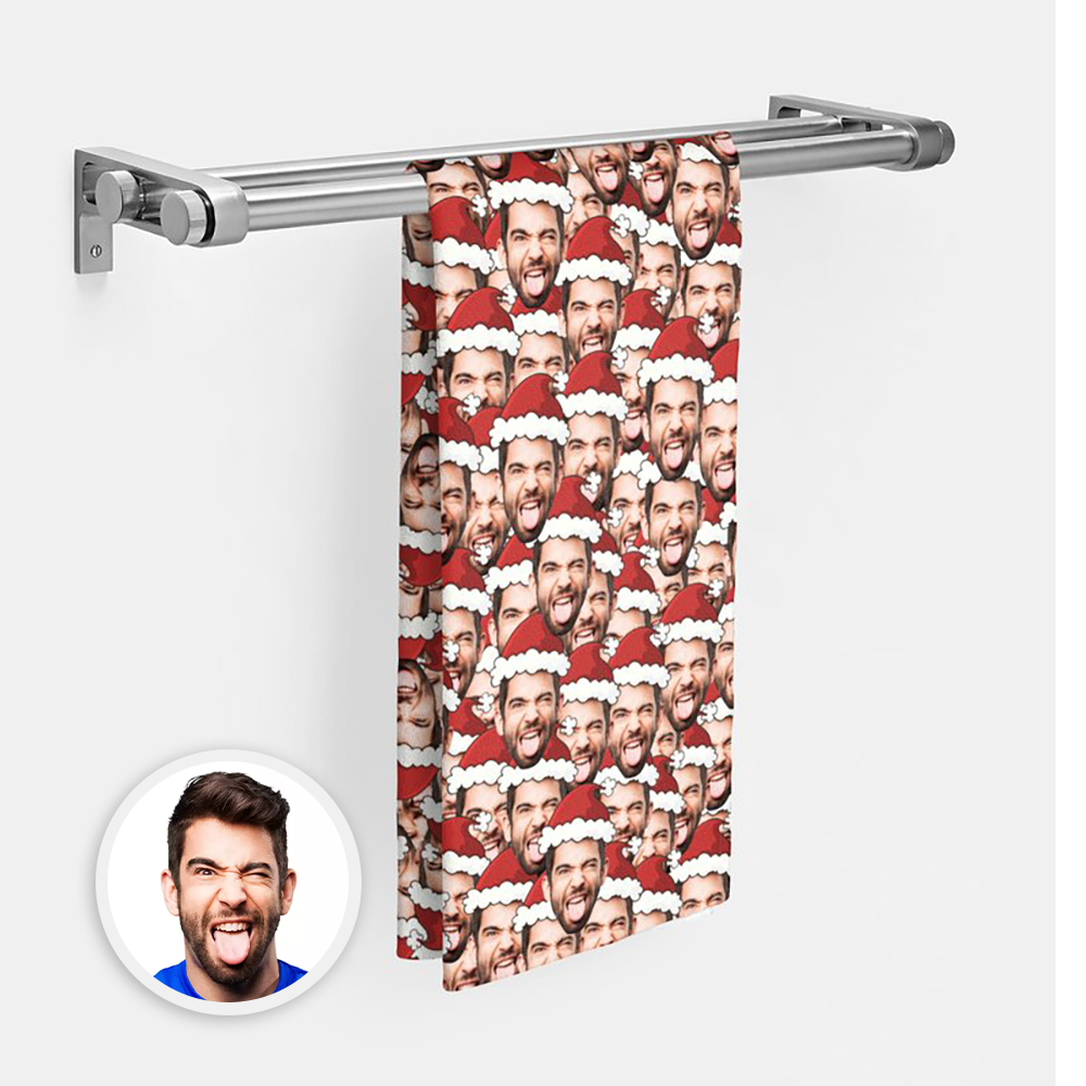 Custom Christmas Face Towel Santa Claus Personalized Photo Towel Funny Christmas Gift - MyFaceSwimsuit