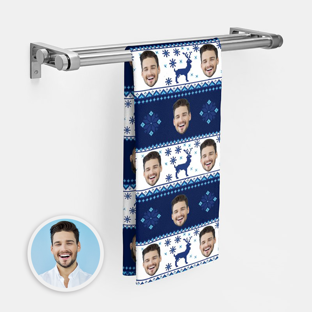 Custom Christmas Face Towel Moose Personalized Photo Towel Funny Christmas Gift - MyFaceSwimsuit