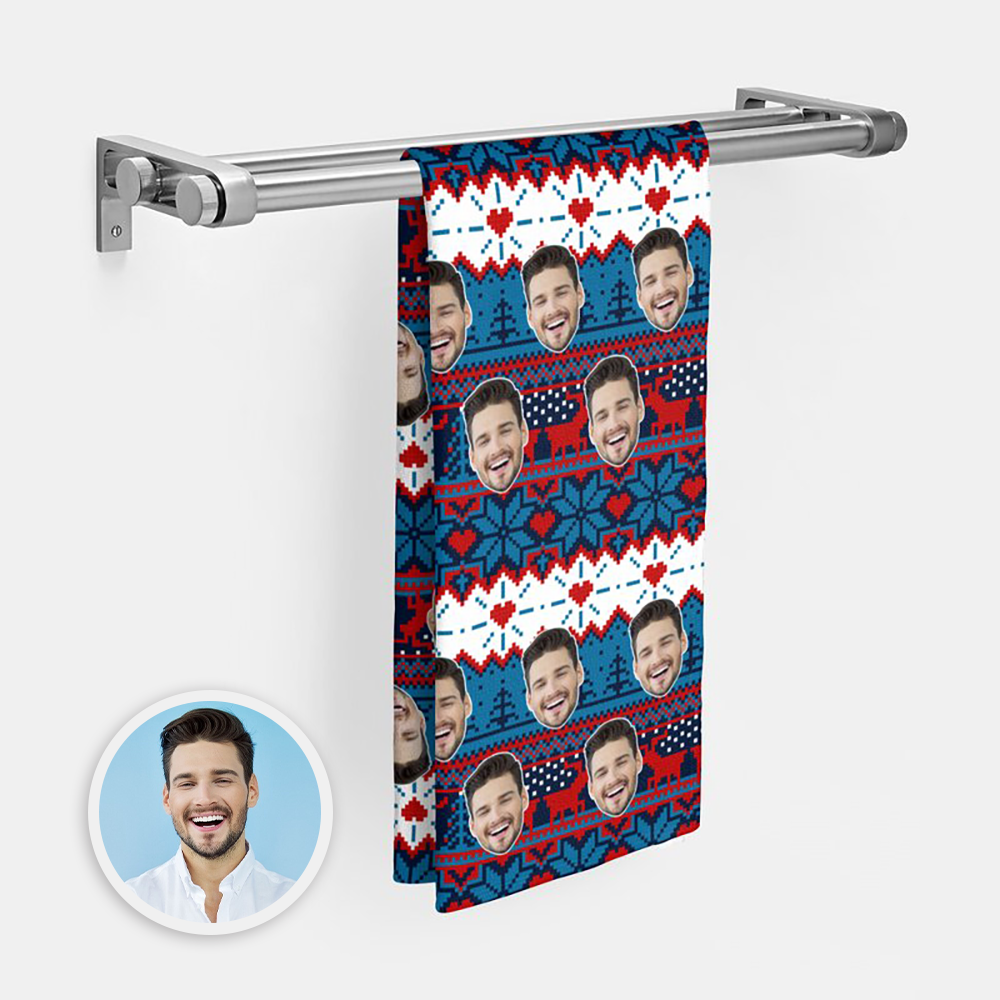 Custom Christmas Face Towel Red Heart Personalized Photo Towel Funny Christmas Gift - MyFaceSwimsuit