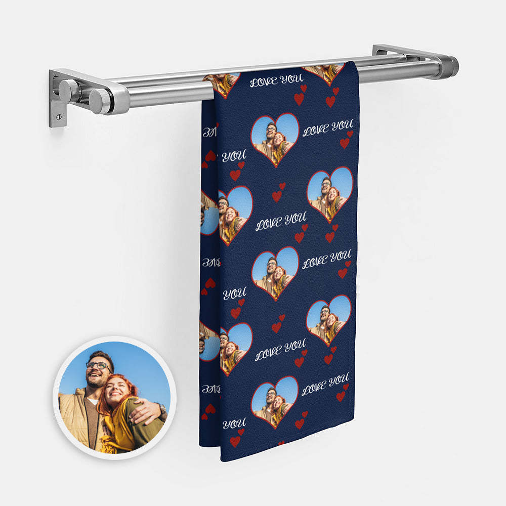 Personalized Photo Towel Custom Heart Photo Towel Gift for Lover - MyFaceSwimsuit