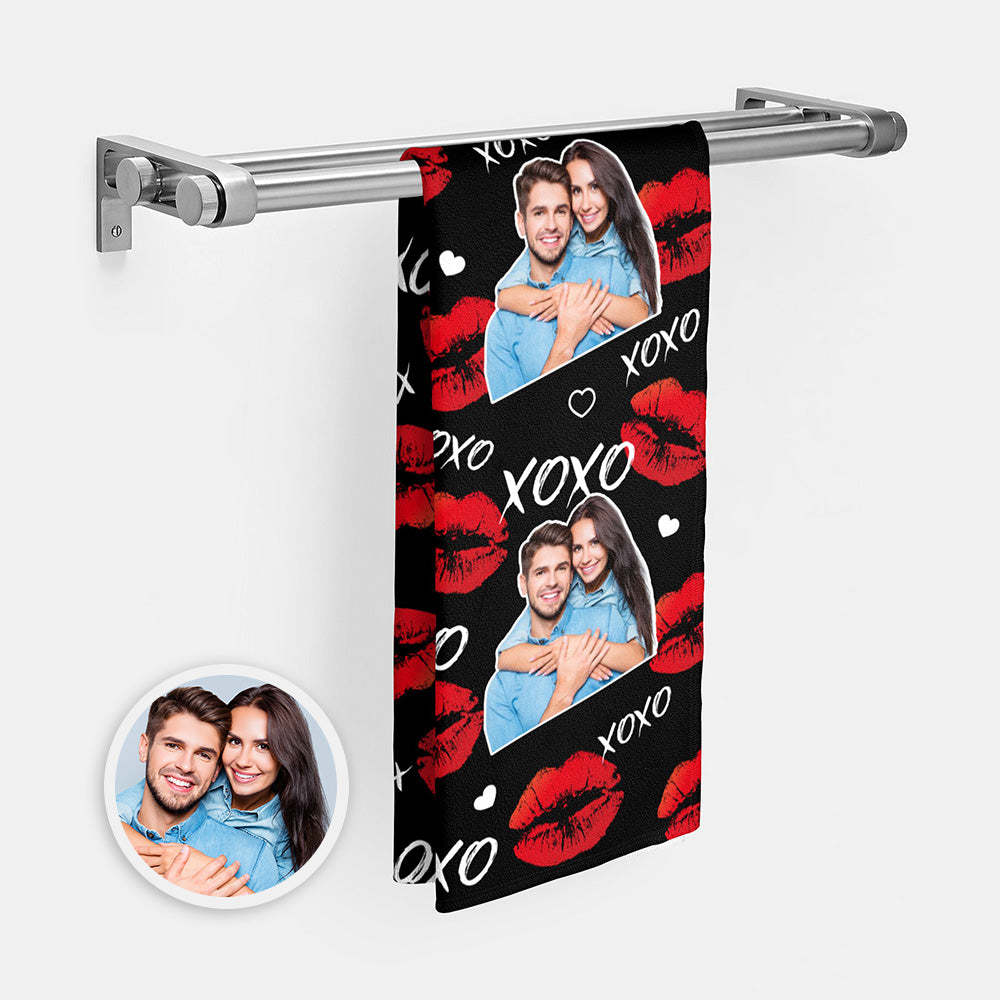 Personalized Photo Towel Custom XOXO Photo Towel Gift for Lover - MyFaceSwimsuit