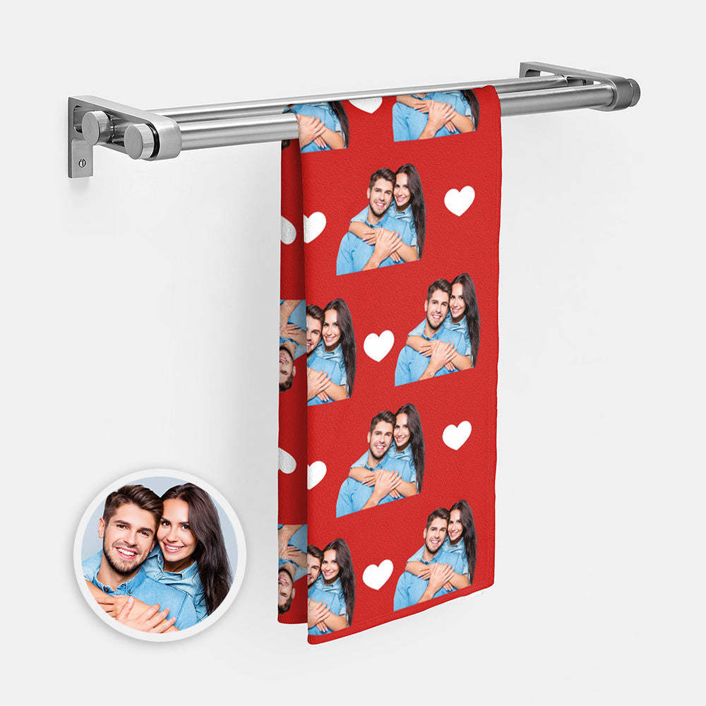 Personalized Photo Towel Custom White Heart Photo Towel Gift for Lover - MyFaceSwimsuit