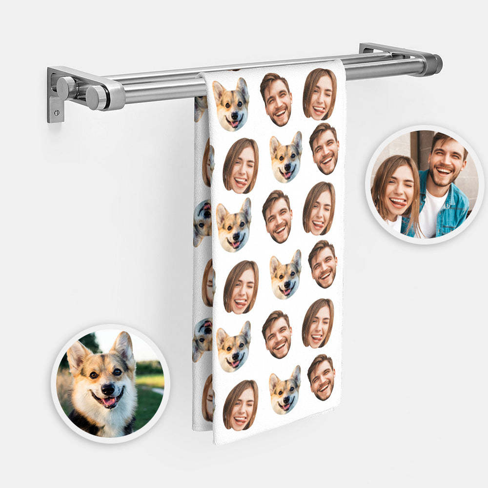 Personalized Face Towel Custom Multiple Faces Towel Gift for Pet Lover - MyFaceSwimsuit