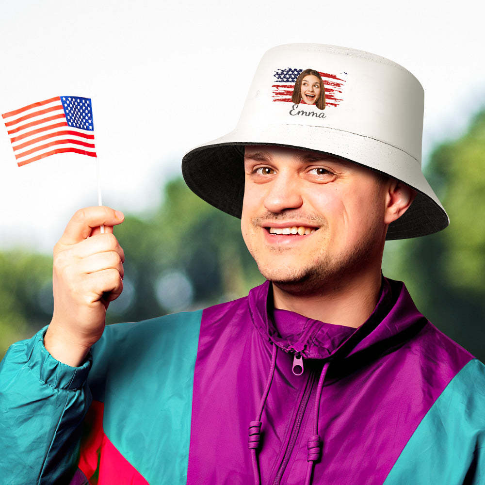 Custom American Flag Bucket Hat Personalized Independence Day Fisherman Hat - MyFaceSwimsuit