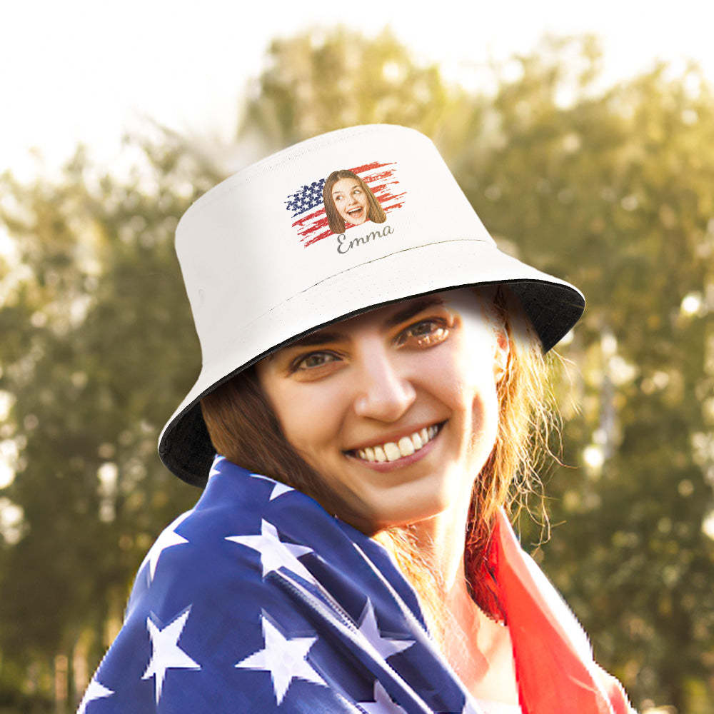 Custom American Flag Bucket Hat Personalized Independence Day Fisherman Hat - MyFaceSwimsuit