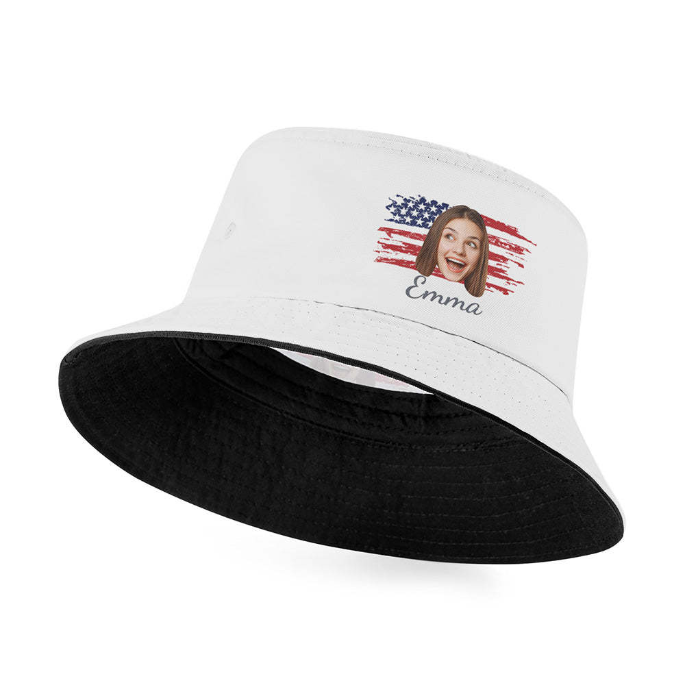 Custom American Flag Bucket Hat Personalized Independence Day Fisherman Hat - MyFaceSwimsuit