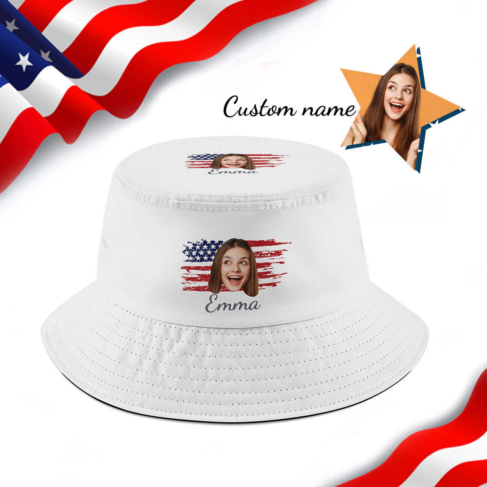 Custom American Flag Bucket Hat Personalized Independence Day Fisherman Hat - MyFaceSwimsuit