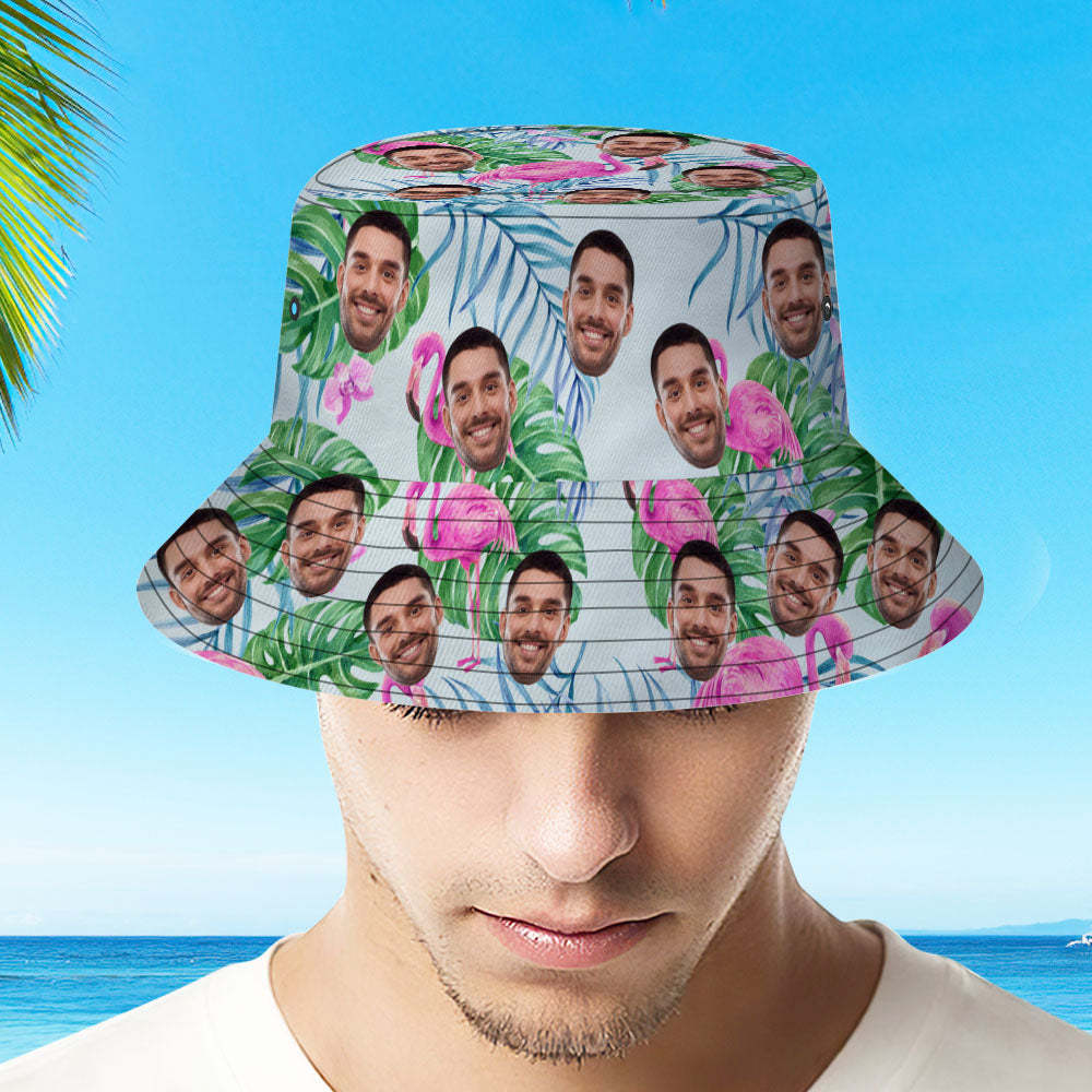 Custom Face Bucket Hat Unisex Fisherman Hat Pink Flamingo Summer Hat - MyFaceSwimsuit