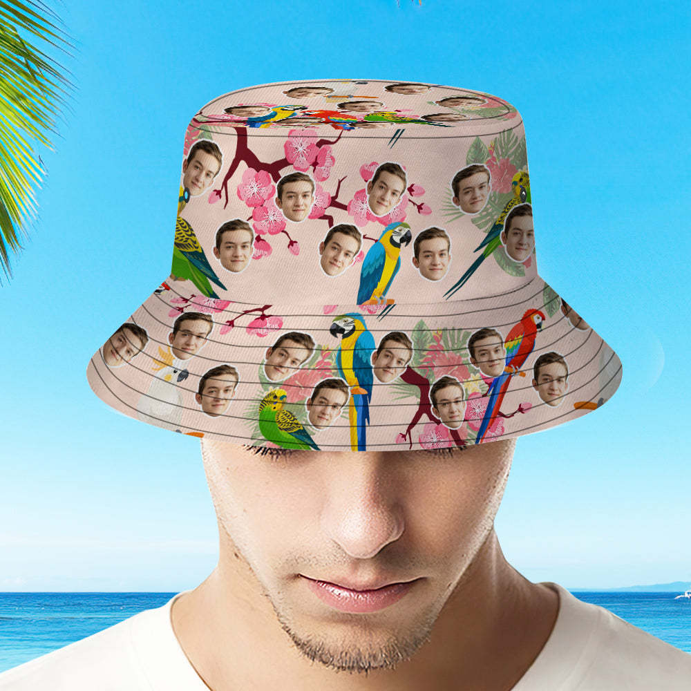 Custom Face Bucket Hat Personalized Funny Parrot Unisex Fisherman Hat Creative Gift - MyFaceSwimsuit