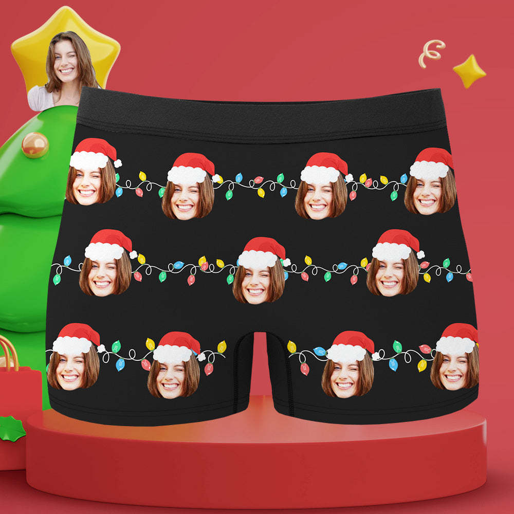 Custom Face Boxer Santa Claus Personalized Mens Underwear Santa Lanterns Christmas Gift