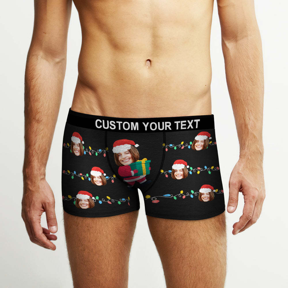 Custom Face Boxer Santa Claus Personalized Mens Underwear Santa Lanterns Christmas Gift