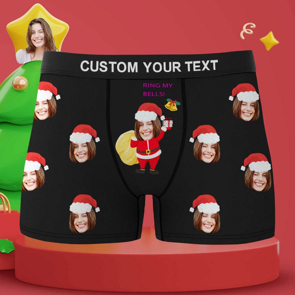 Custom Face Boxers Christmas Briefs Personalized Mens Underwear Funny Santa Claus Ring My Bells