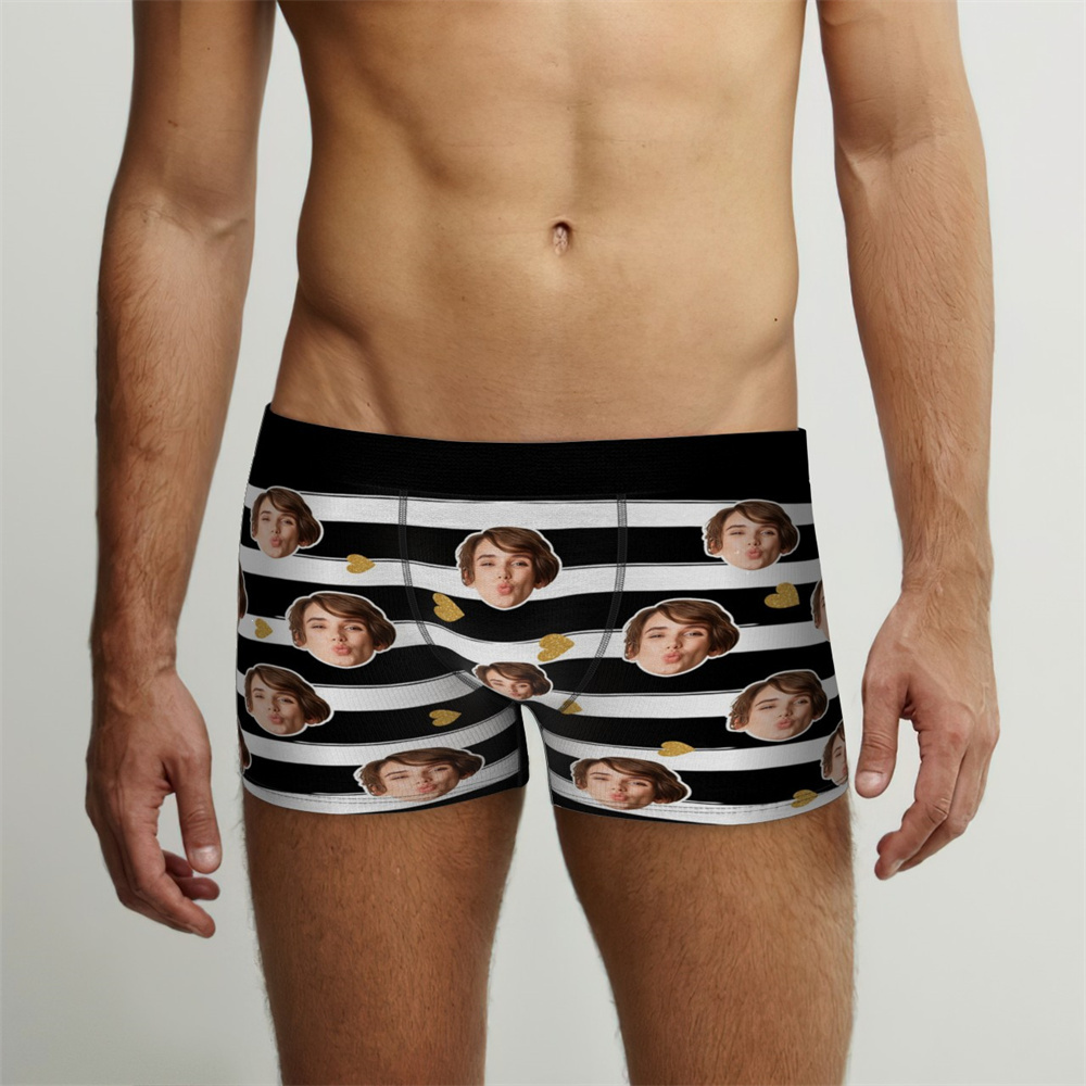 Custom Face Underwear Personalized Stripes Underwear Photo Underwear for Lover - MyFaceSwimSuit