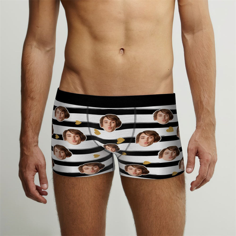Custom Face Underwear Personalized Stripes Underwear Photo Underwear for Lover - MyFaceSwimSuit