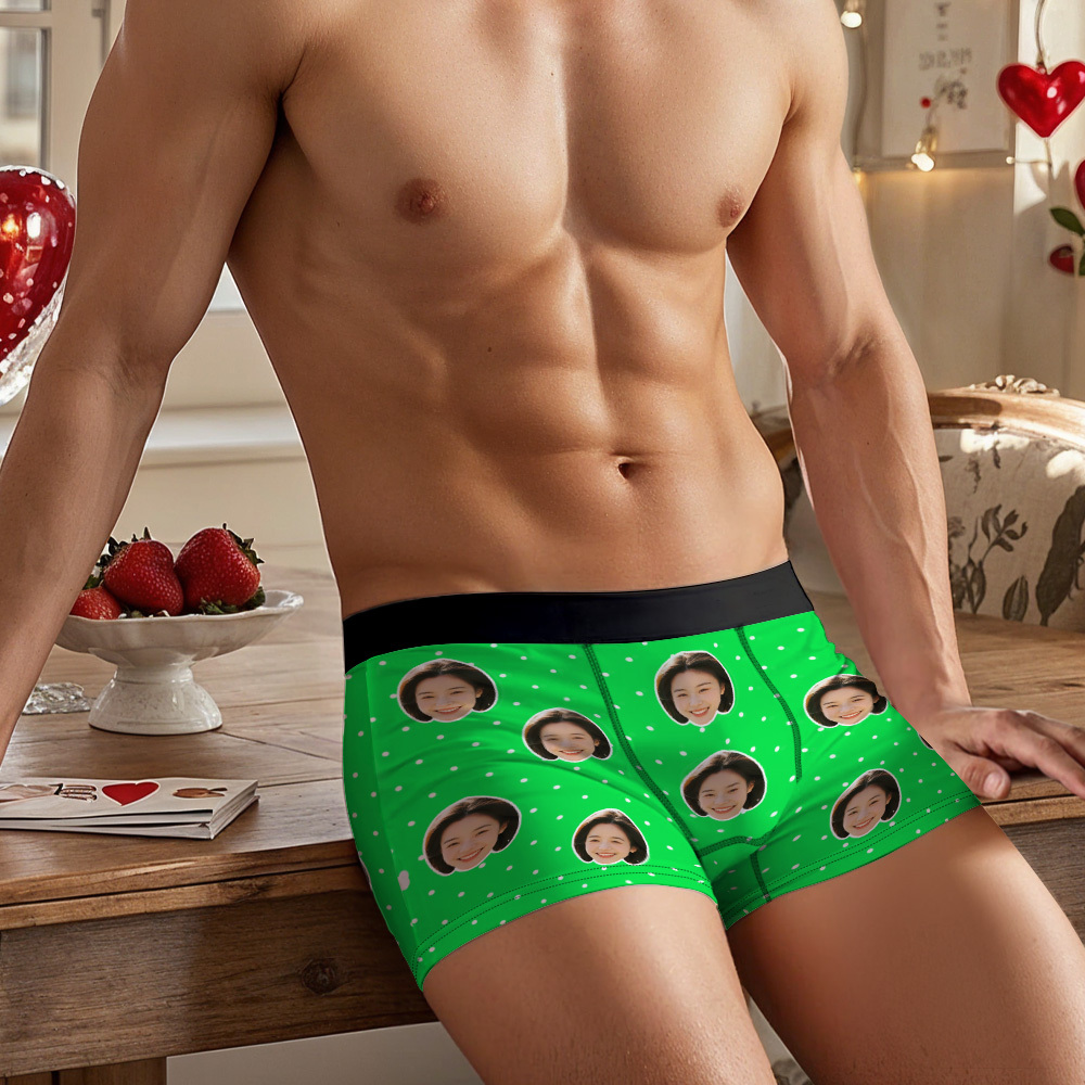 Personalized Face Underwear Custom Photo Underwear Polka Boxers for Boyfriend - MyFaceSwimSuit