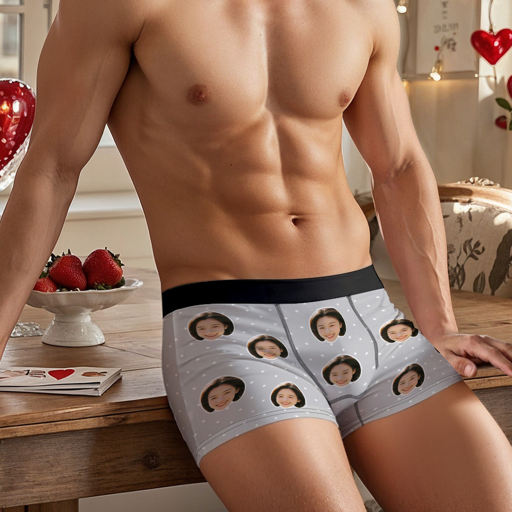 Personalized Face Underwear Custom Photo Underwear Polka Boxers for Boyfriend - MyFaceSwimSuit