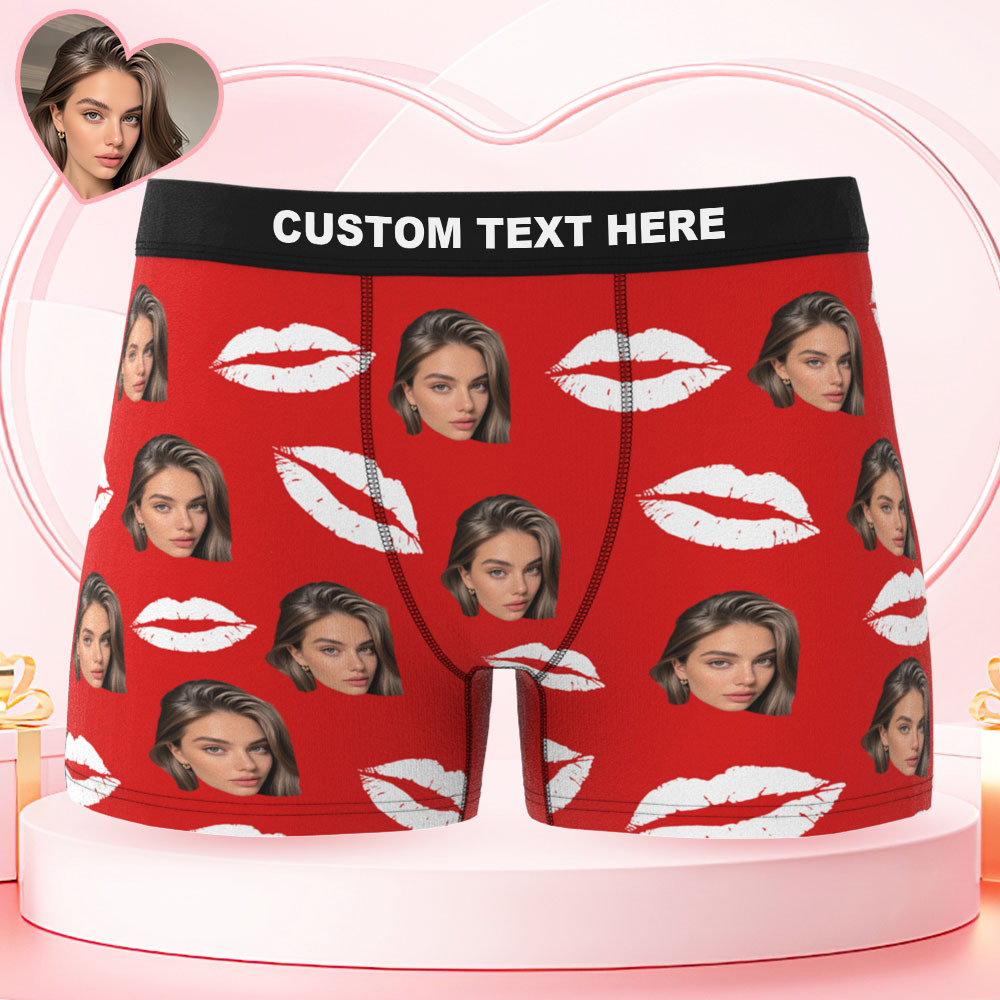Custom Photo Panties Custom Photo Underwear with Red Lips Personalized Sexy Gift for Couples - MyFaceSwimSuit