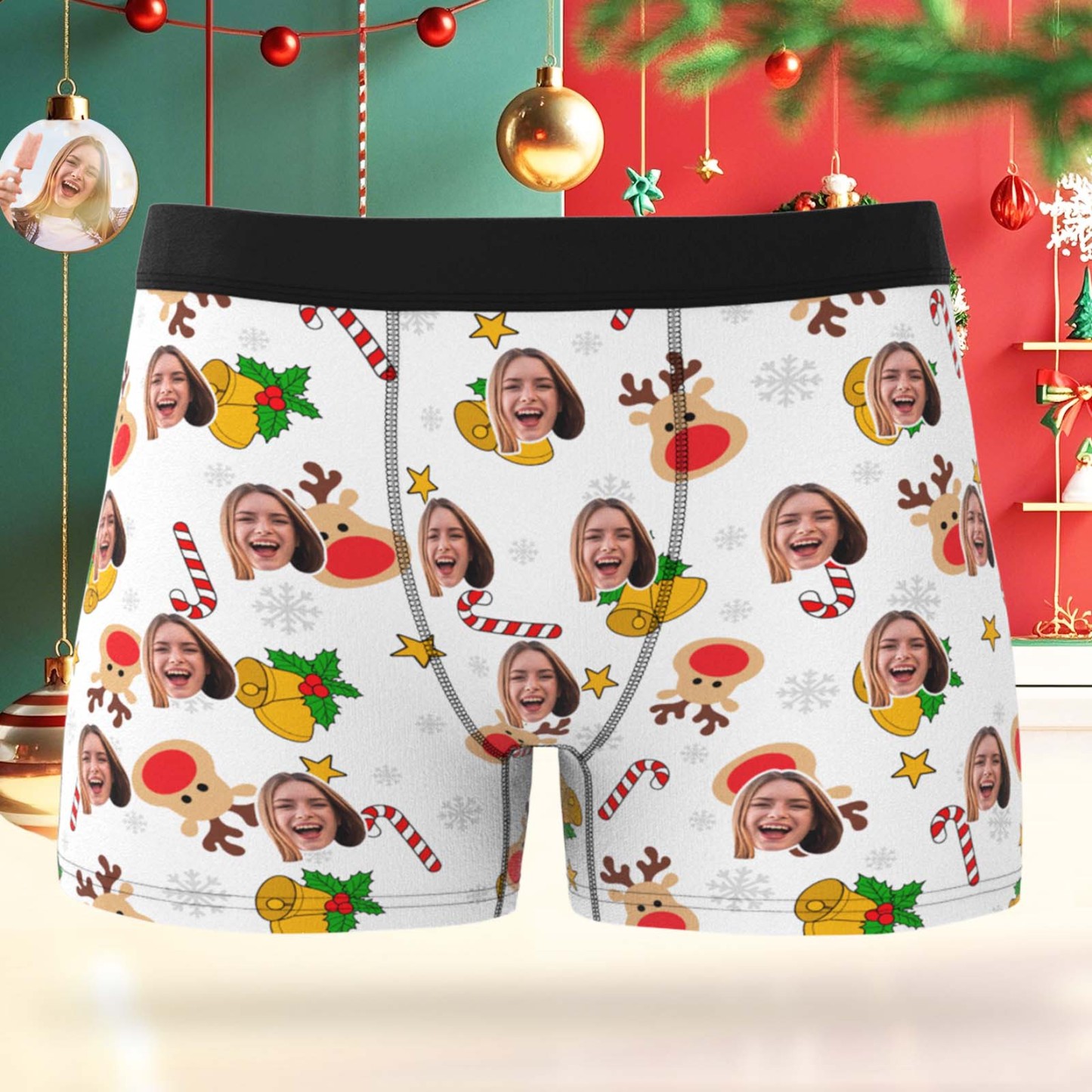 Custom Photo Christmas Panties Custom Santa Boxer Shorts Personalized Christmas Underwear Gifts - MyFaceSwimSuit