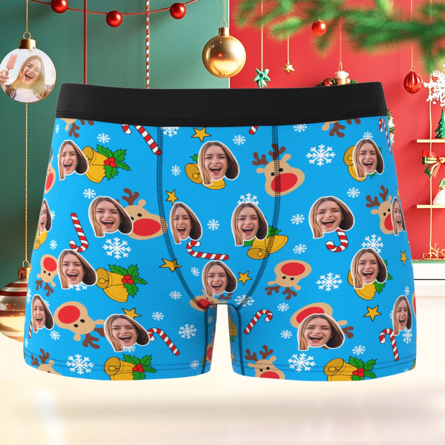 Custom Photo Christmas Panties Custom Santa Boxer Shorts Personalized Christmas Underwear Gifts - MyFaceSwimSuit