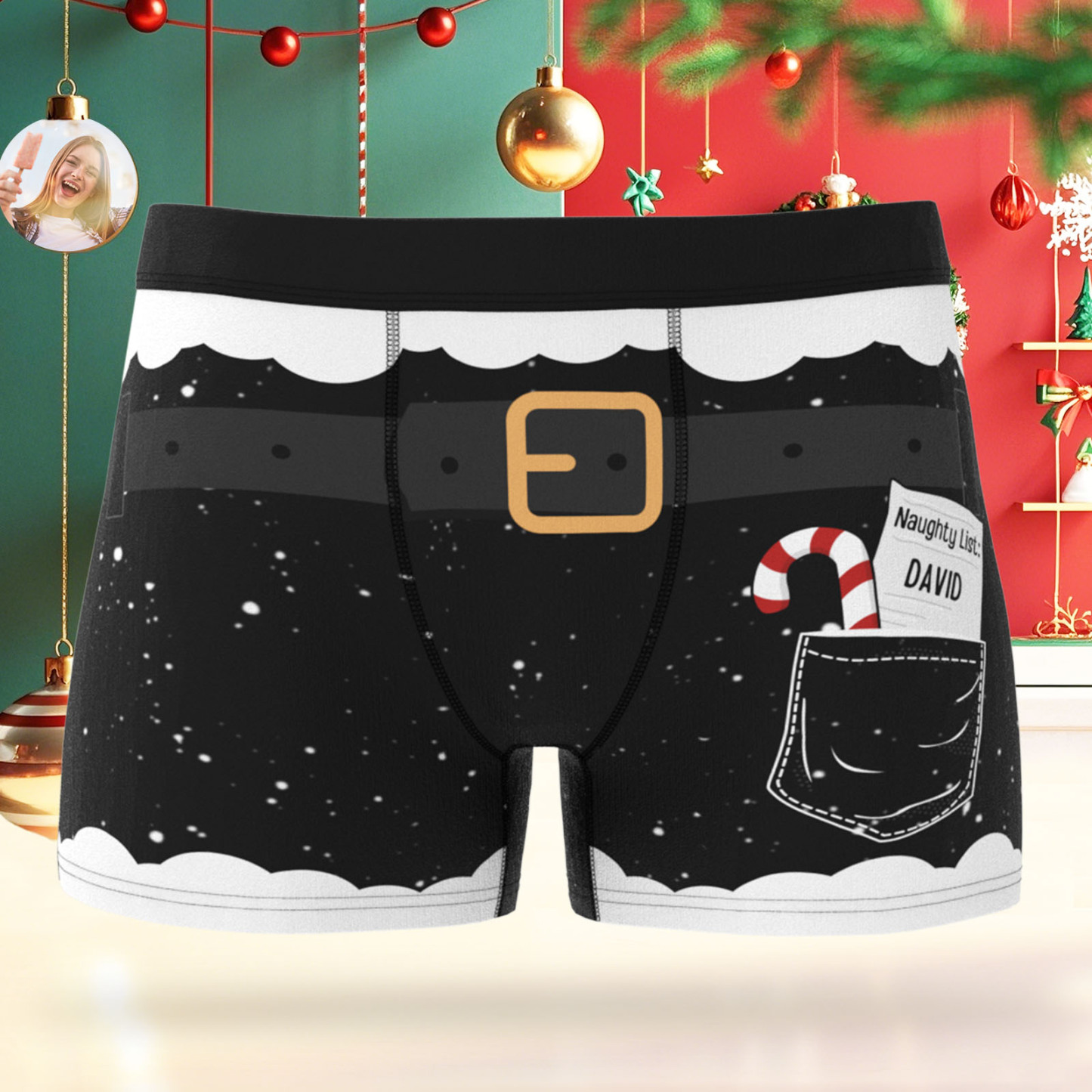 Personalized Christmas Underwear with Name Custom Holiday Boxer Briefs for Men Funny Xmas Gift - MyFaceSwimSuit