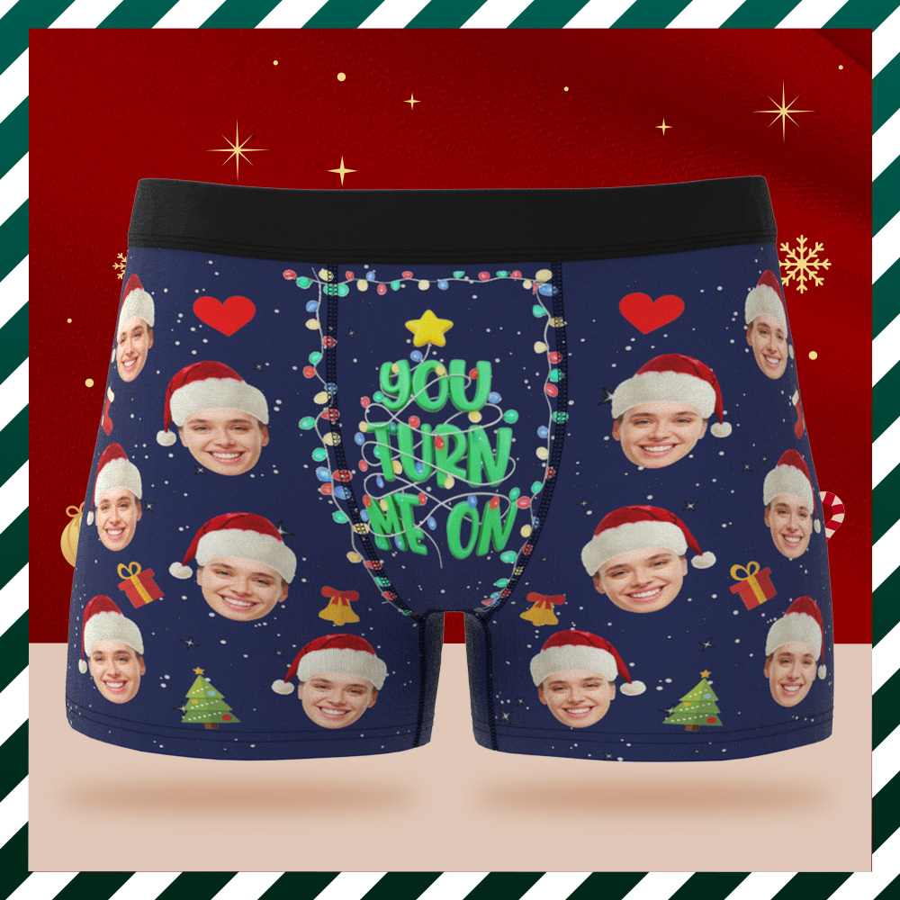 Personalized Holiday Underwear Custom Photo Christmas Panties Cute Xmas Gift for Him - MyFaceSwimSuit