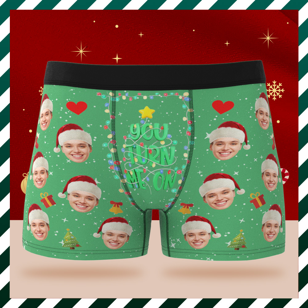Personalized Holiday Underwear Custom Photo Christmas Panties Cute Xmas Gift for Him - MyFaceSwimSuit