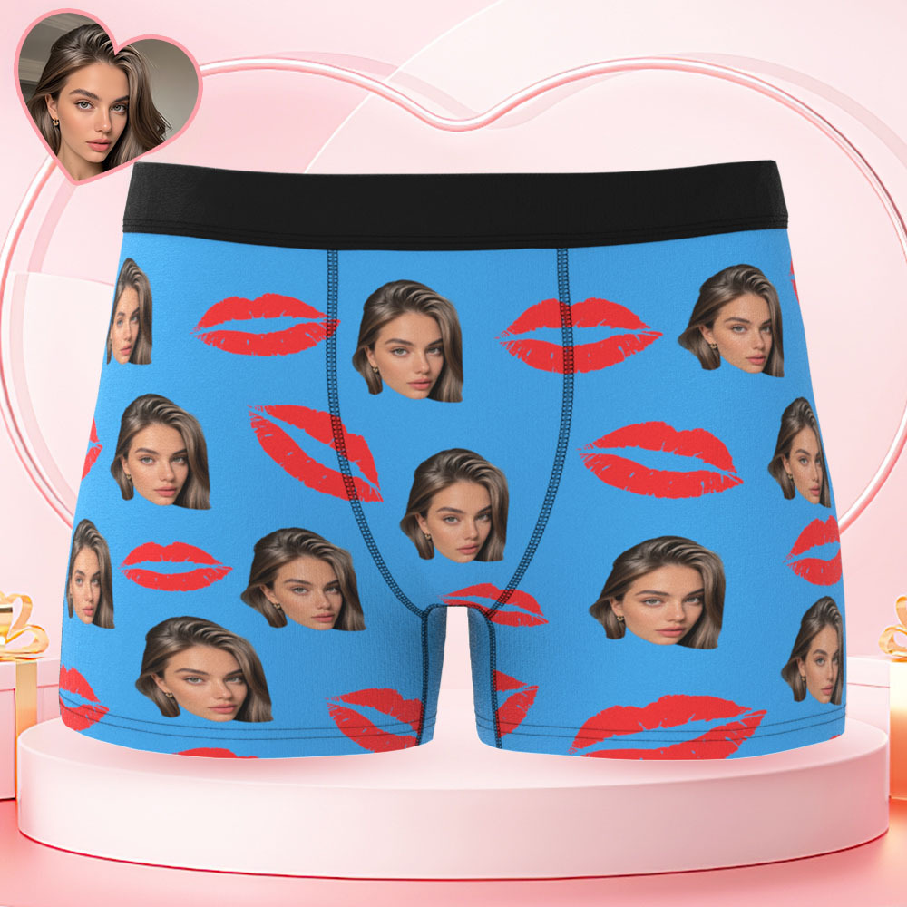 Custom Photo Underwear with Red Lips Personalized Sexy Gift for Couples Custom Photo Christmas Panties - MyFaceSwimSuit