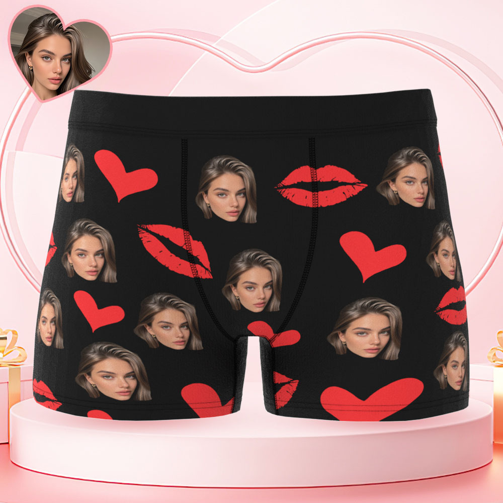 Personalized Red Lips Custom Underpants Custom Photo Underwear Custom Photo Christmas Panties - MyFaceSwimSuit