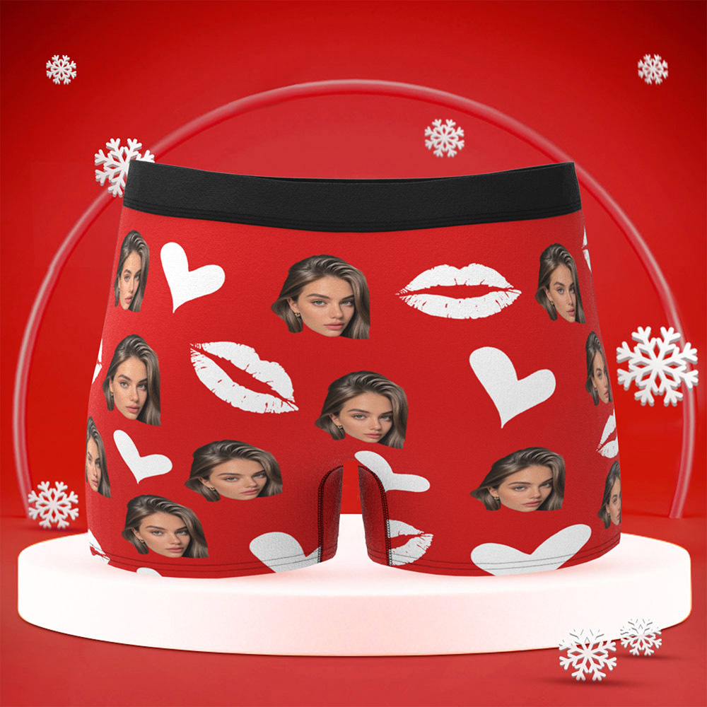 Personalized Red Lips Custom Underpants Custom Photo Underwear Custom Photo Christmas Panties - MyFaceSwimSuit