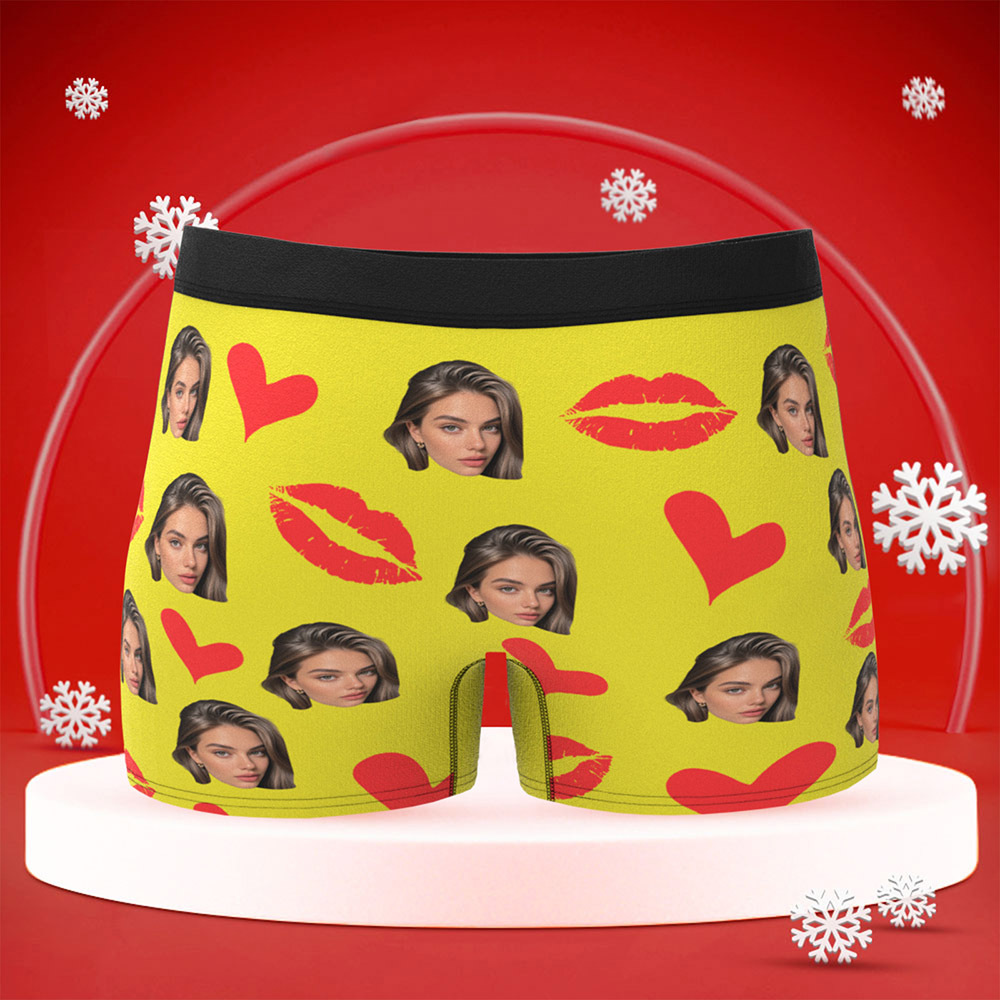 Personalized Red Lips Custom Underpants Custom Photo Underwear Custom Photo Christmas Panties - MyFaceSwimSuit