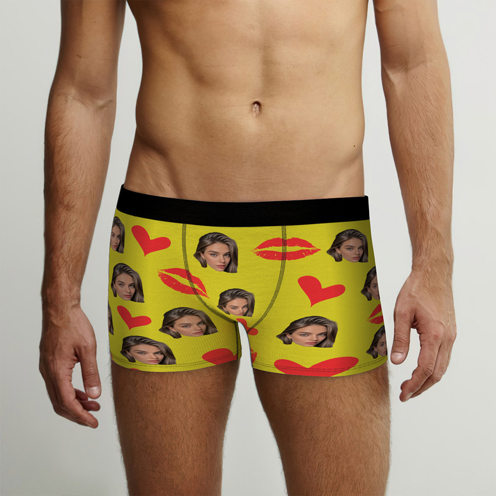 Personalized Red Lips Custom Underpants Custom Photo Underwear Custom Photo Christmas Panties - MyFaceSwimSuit