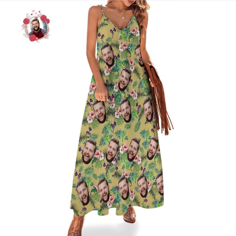 Custom Face Sling Long Dress Flowers