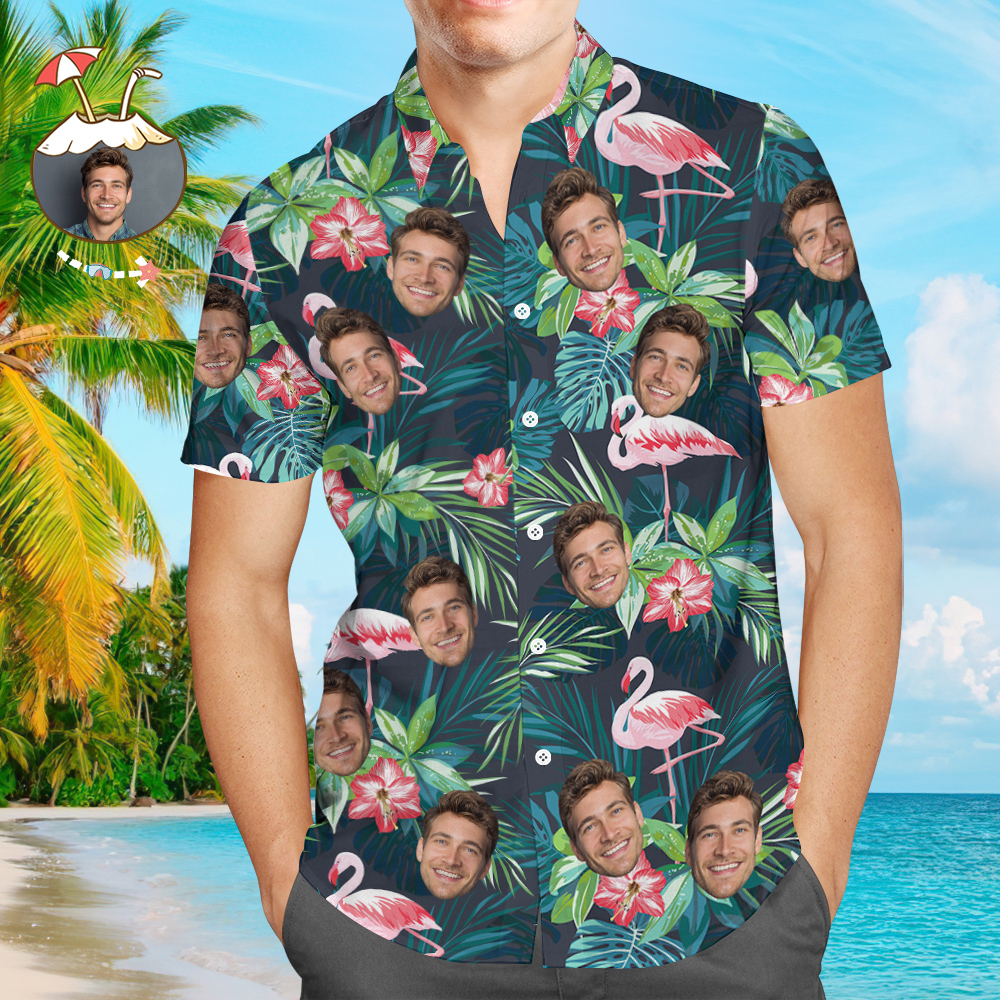 Hawaiian Shirt with Face Hawaiian Shirt with Face Hawaiian Shirt Personalized Colorful Flamingo Aloha Beach Shirt for Men