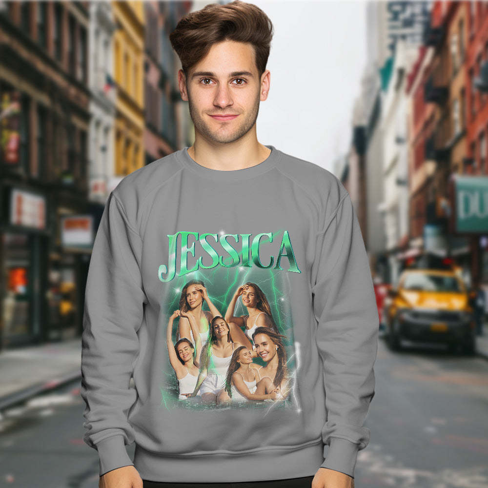 Custom Photo and Text Hoodie Personalized Photo Gift Unisex Personality Vintage Lightning Sweatshirt - MyFaceSwimsuit