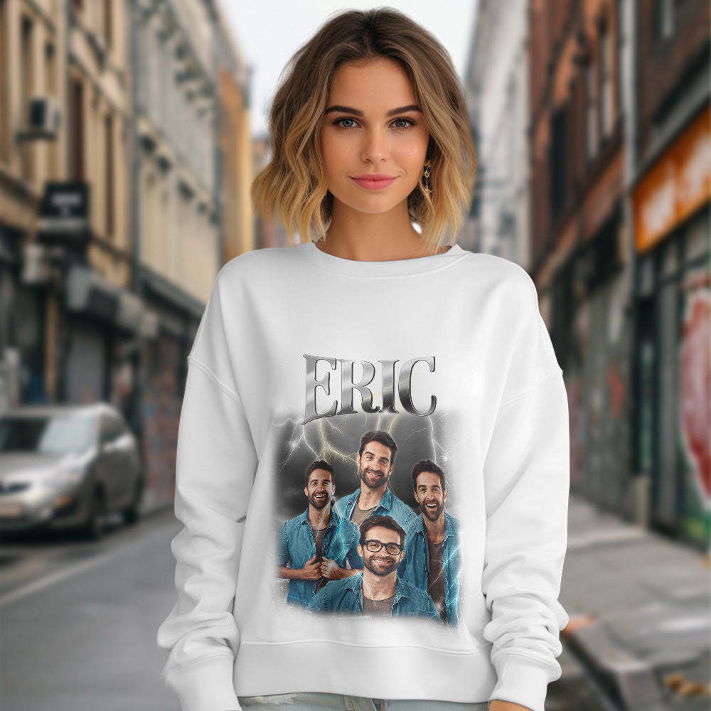 Custom Photo and Text Hoodie Personalized Photo Gift Unisex Personality Vintage Lightning Sweatshirt - MyFaceSwimsuit