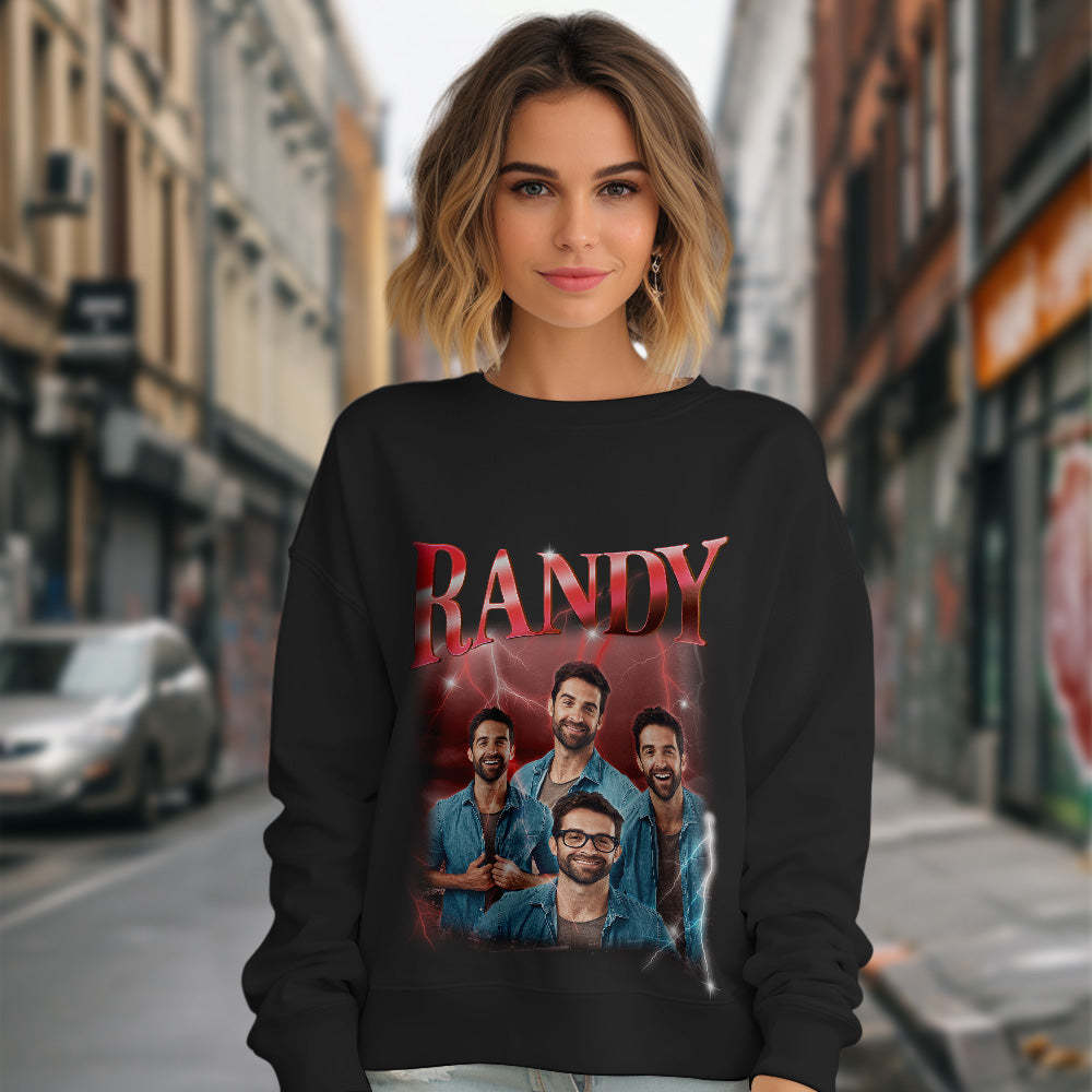 Custom Photo and Text Hoodie Personalized Photo Gift Unisex Personality Vintage Lightning Sweatshirt - MyFaceSwimsuit