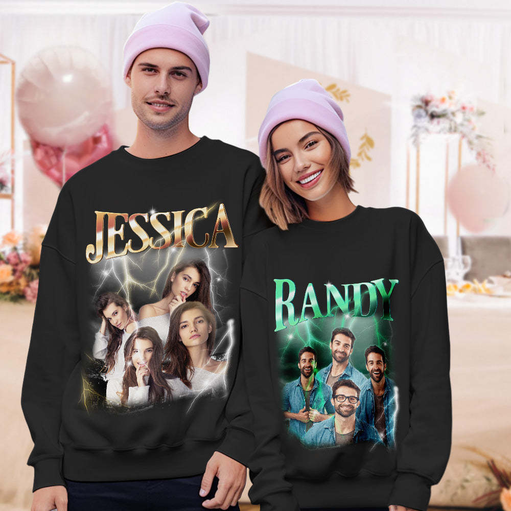 Custom Photo and Text Hoodie Personalized Photo Gift Unisex Personality Vintage Lightning Sweatshirt - MyFaceSwimsuit
