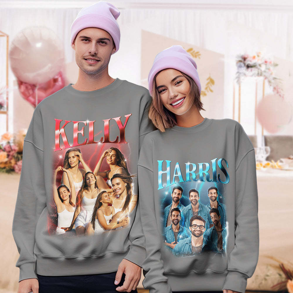 Custom Photo and Text Hoodie Personalized Photo Gift Unisex Personality Vintage Lightning Sweatshirt - MyFaceSwimsuit