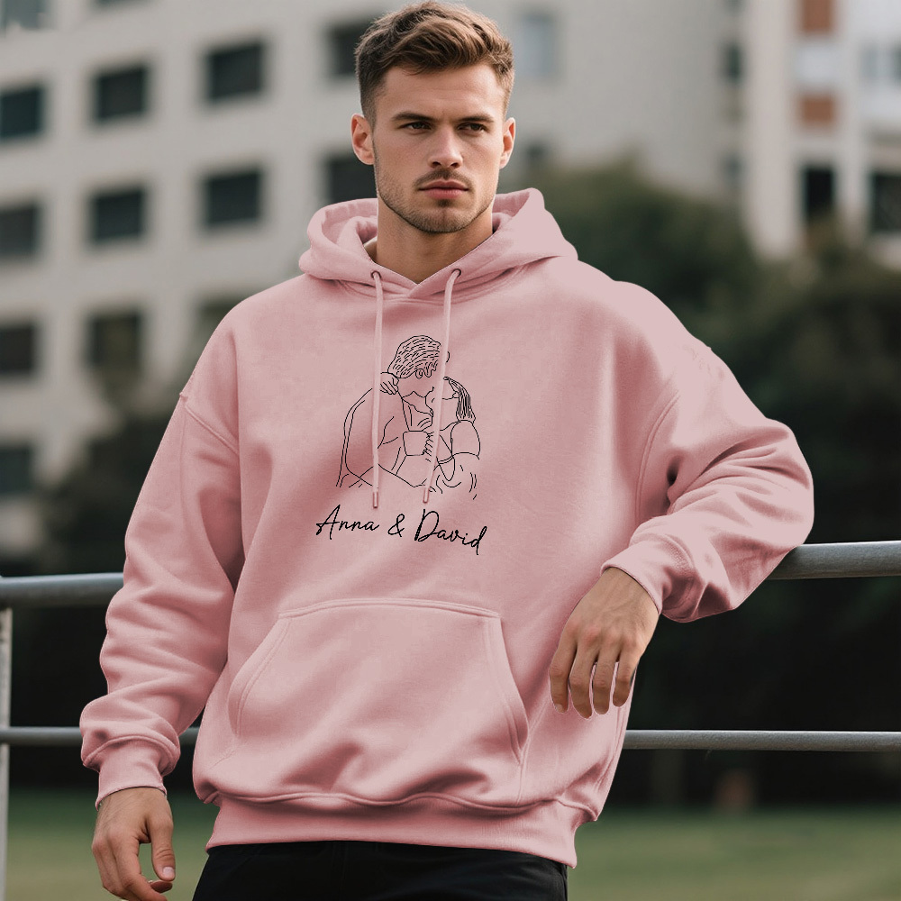 Custom Photo Hoodie Custom Line Art Hoodie Personalized Portrait Hoodie for Lover - MyFaceSwimSuit