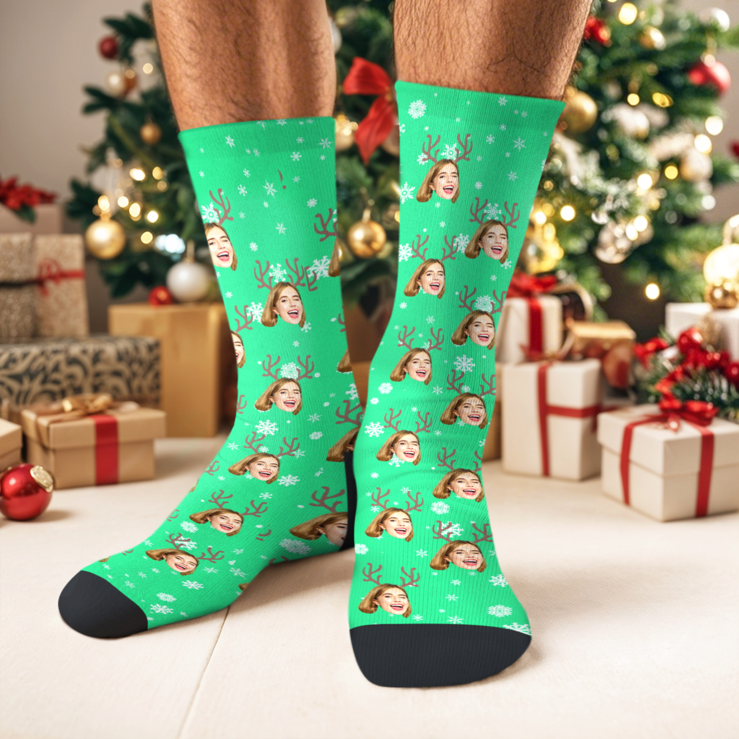 Personalized Christmas Stocking Custom Picture Holiday Sock Christmas Gift for Family - MyFaceSwimSuit