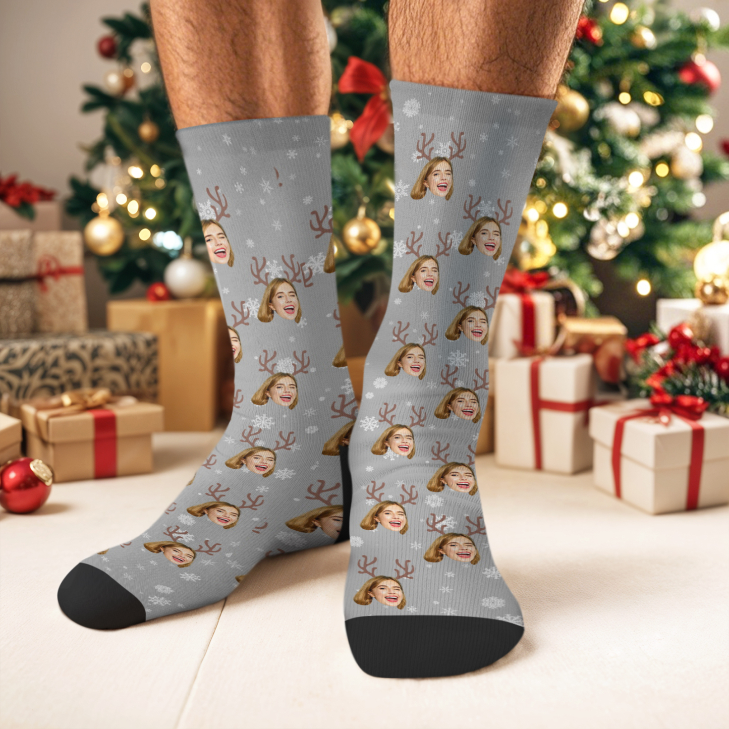 Personalized Christmas Stocking Custom Picture Holiday Sock Christmas Gift for Family - MyFaceSwimSuit