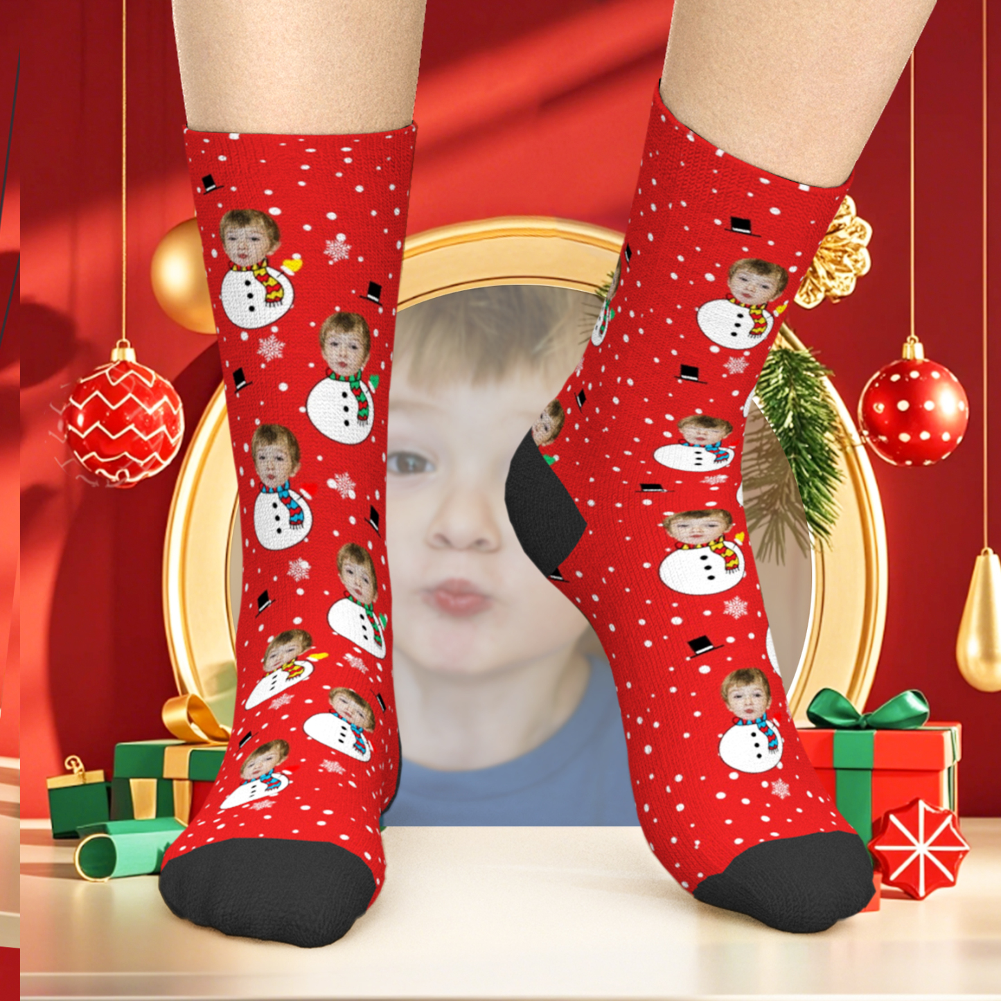 Custom Photo Christmas Stockings Personalized Xmas Socks Personalized Christmas Gift for Kids - MyFaceSwimSuit